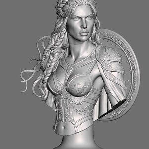 Wonder Woman Bust, Female Warrior Bust STL, Shieldmaiden 3D Print Model, Fantasy Warrior Statue, Detailed Armor Bust, Digital Download image 4