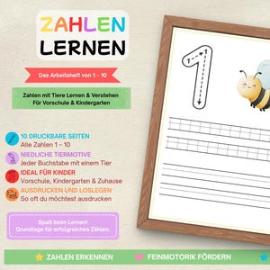 Zahlen schreiben lernen 1-10 Arbeitsheft PDF, Zahlen nachspuren Vorschule, Mengen zählen Kindergarten Lernmaterial