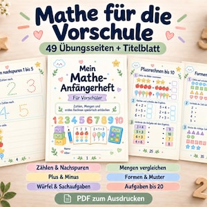 Matteövningsbok för förskola (PDF); 50 sidor: Tal 1–20, addition och subtraktion, kvantiteter och mönster; arbetsblad för dagis