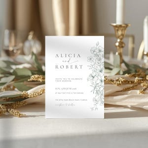 Sage Green Wedding Invitation Template | Minimalist Floral Line Art | Editable Canva | Printable 5x7 + Mobile Invite