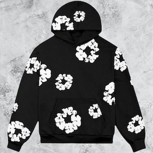 Sweat à capuche en coton Denim Tears avec couronne | Pull streetwear graphique premium noir et gris