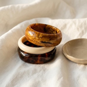 Set of 3 Resin Bangles | Chunky Acrylic Bracelet Stack | Tortoise Shell & Ivory Cuff | Minimalist Statement Jewelry | Gift for Her