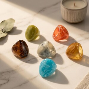 Chunky Oval Stone Ring | Adjustable Statement Ring | Boho Vintage Jewelry | Colorful Resin Ring | Gift for Her