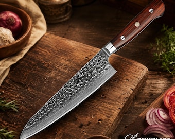 Cuchillo de chef de Damasco de 20 cm (8 pulgadas), acero de 67 capas, mango de palisandro, caja de regalo.
