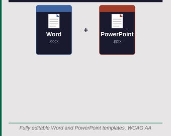 May include: A digital bundle featuring a blue icon labeled Word .docx and a red icon labeled PowerPoint .pptx, with the text Accessible Word and PowerPoint Bundle at the top and Fully editable Word and PowerPoint templates, WCAG AA at the bottom.