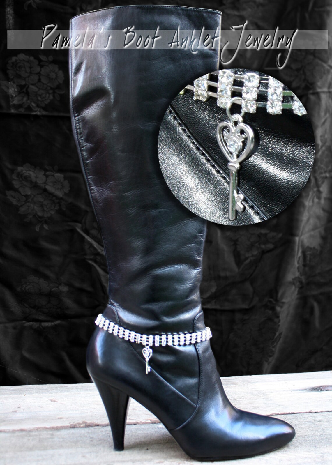 Boot Anklet Jewelry 3 Row Rhinestone With Rhinestone Key Etsy