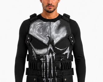 Chaleco Punisher para hombre, chaleco táctico de cosplay con calavera negra, chaleco estilo armadura de disfraz Kodra