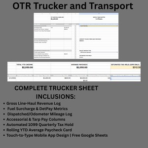 Keepin' It Simple Paycheck Allocator & Command Center | OTR Trucker Transport Log Google Sheets Spreadsheet, 1099 Tax Expense Ledger