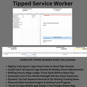 Simple Man Budget: Tipped Service Worker Suite with Google Sheets CC Tips Cash Apron Logs and Salon Booth Tax Selectors