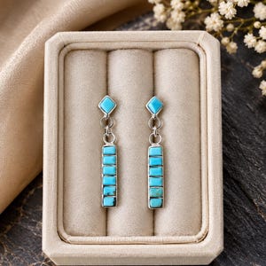 Turquoise Fan Stud Earrings, Sterling Silver Southwestern Earrings, Handmade Boho Turquoise Jewelry
