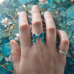 Turquoise Letter M Ring, Sterling Silver Initial Ring, Southwestern Boho Statement Jewelry, Handmade Gemstone Alphabet Ring