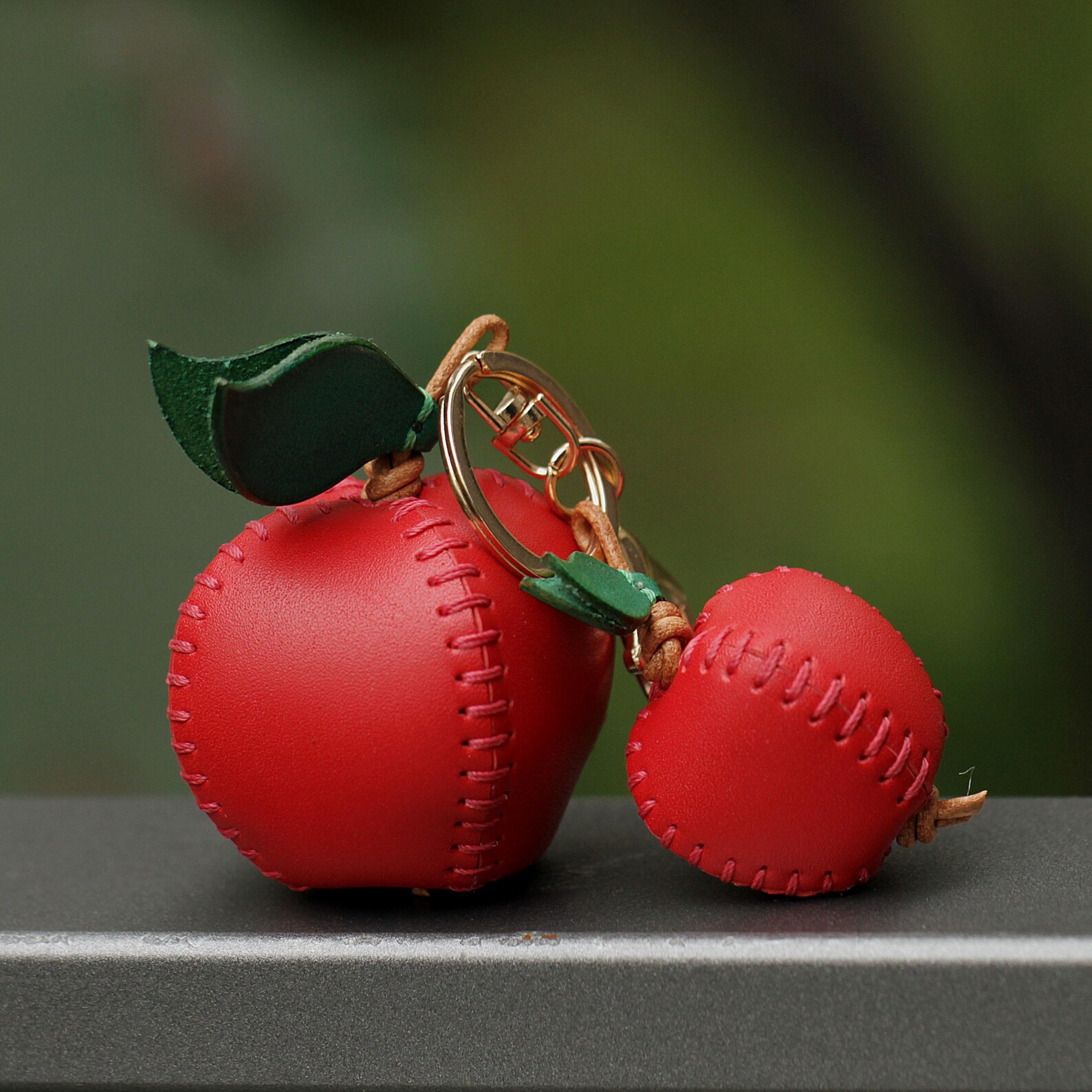 Apple Rhinestone Keychain Handmade Leather Red Apple Keychain: Cowhide Bag Charm - Etsy