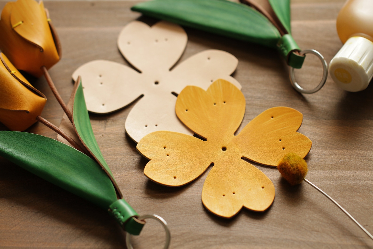 100 Handmade Leather Tulip Ornament, Bag Ornament, A Bouquet of Two