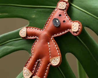 100% Handmade Cute Keychain leather Mr Bean's Teddy Bear Keychain  Bag Charms Accessary  Good Luck Party Favors Gift