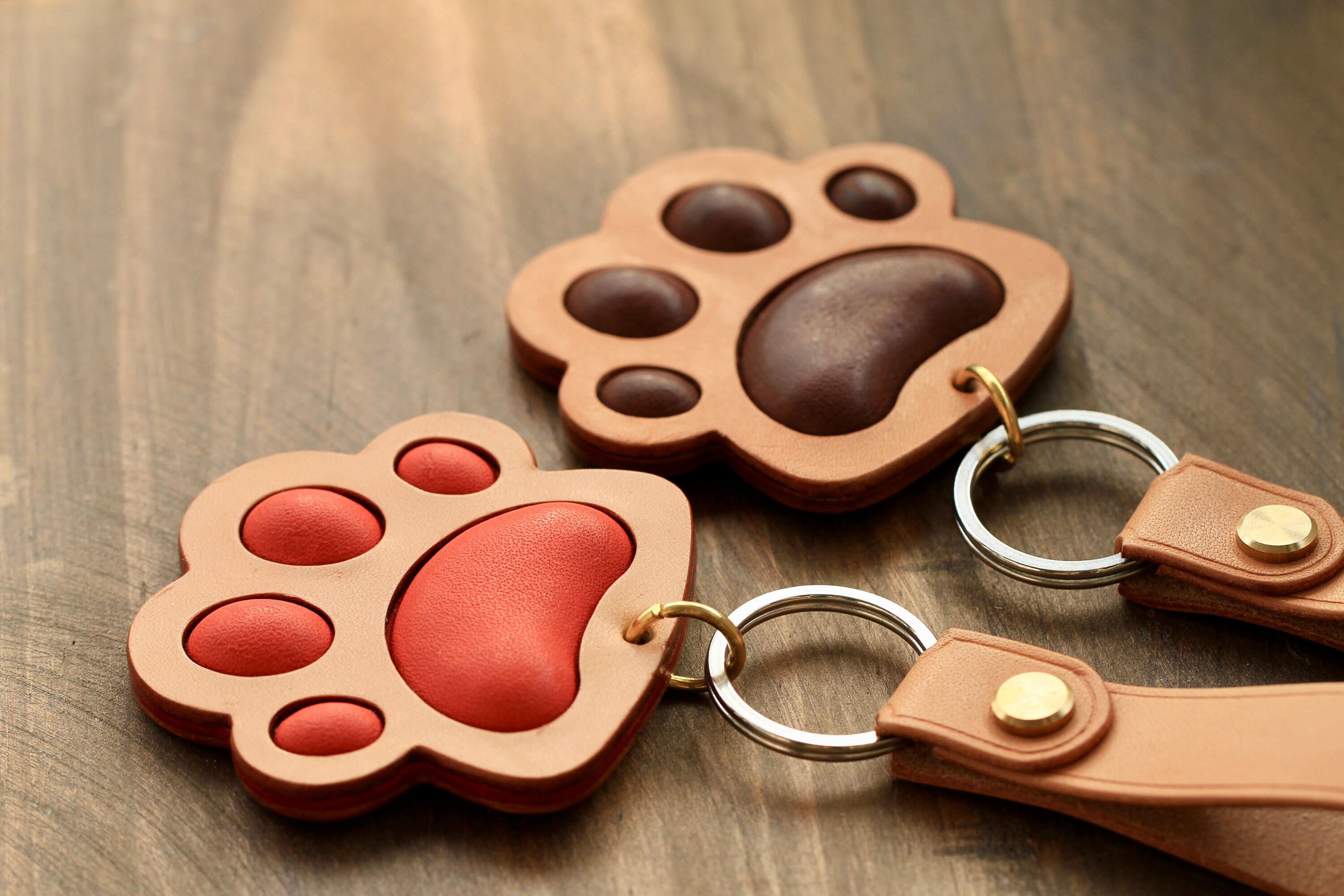 Schlüsselanhänger Leder Mit Tierpfotenabdruck - 4er Set Für Hunde & Katzen