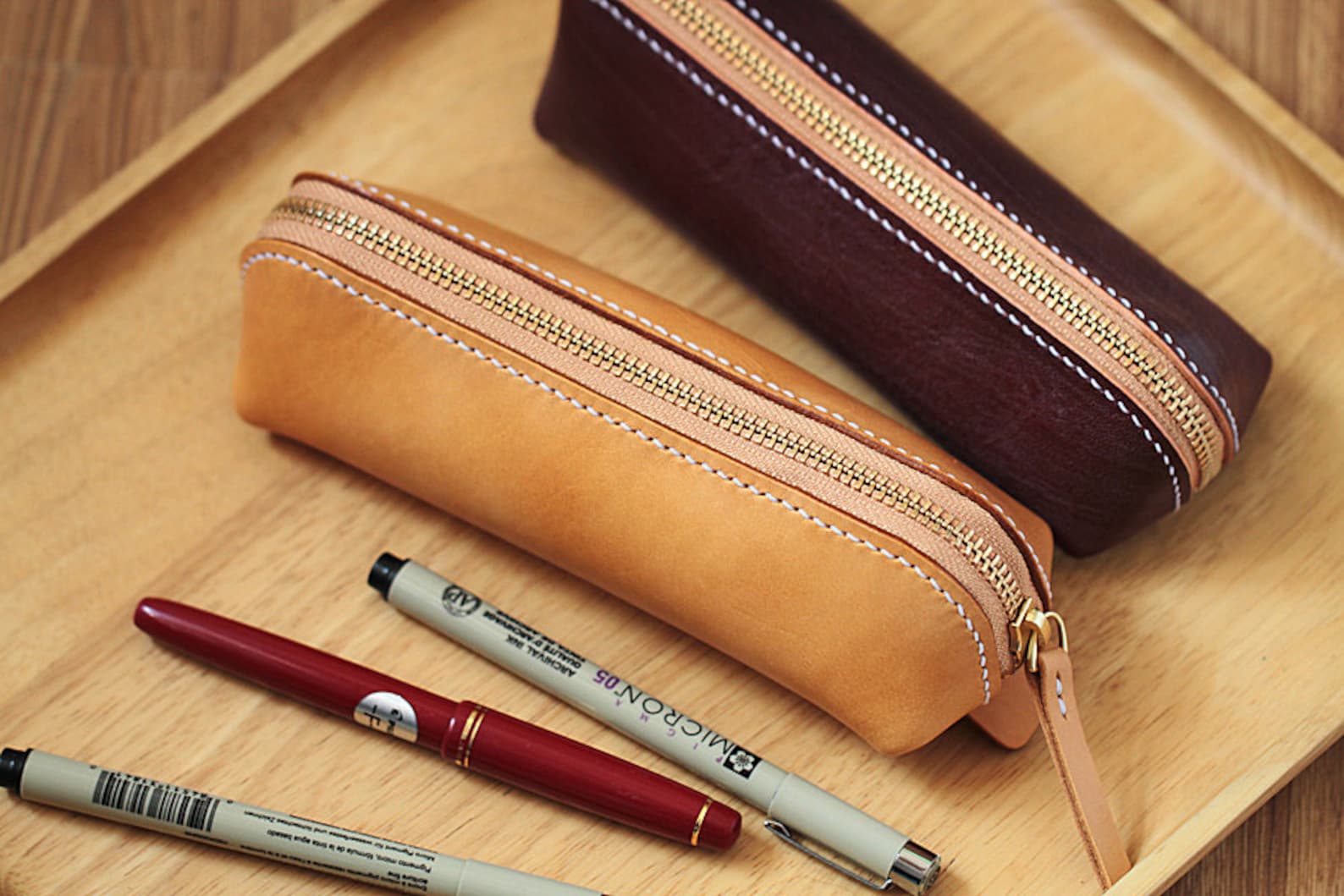 100 Handmadestitched Leather Pencil Case Multipouch Etsy
