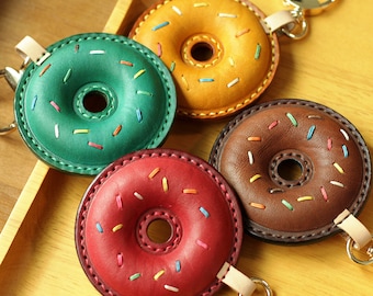 Handmade Leather Keychain Keyring doughnut ,Bag Ornament,Good Luck Party Favors Gift