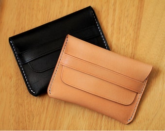 Estuche para tarjetas de cuero curtido vegetal 100 % hecho a mano