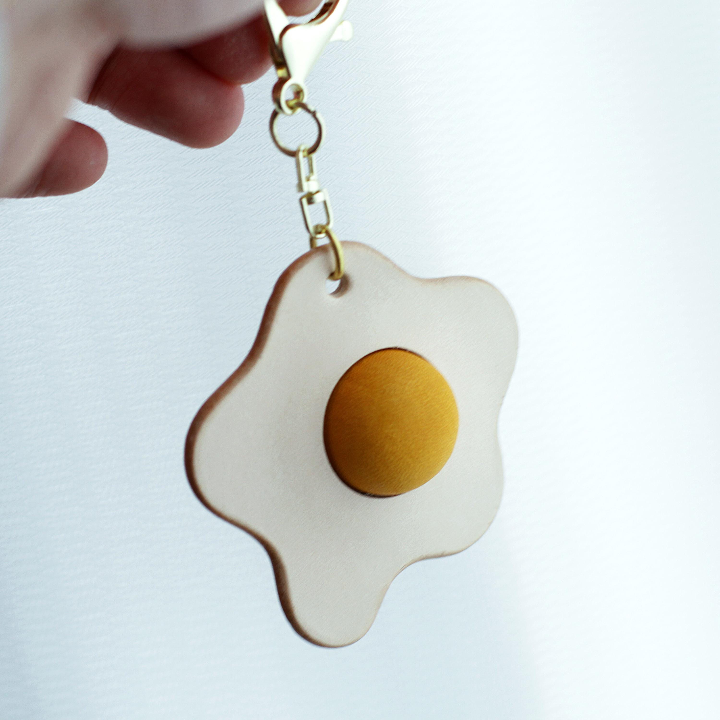 100% Handmade Leather Fried Egg Shaped Keychain Charm、Bag