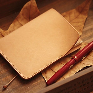 Funda para notas, cuaderno, Moleskine o Field Notes, 100 % piel curtida vegetal cosida a mano
