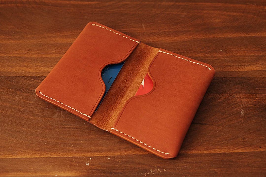 100% Handmade-stitched Vegetable Tanned Leather Card Case - Etsy