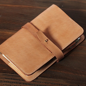 Funda para notas, cuaderno, Moleskine o Field Notes, 100 % piel curtida vegetal cosida a mano