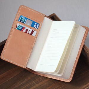 Funda para notas, cuaderno, Moleskine o Field Notes, 100 % piel curtida vegetal cosida a mano