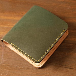 Cartera de cuero curtido vegetal cosida a mano 100% / caja de tarjeta