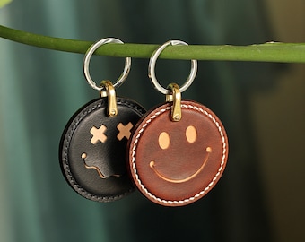 Handmade Leather Keychain Keyring Smiley Face Good Luck Party Favors Gift