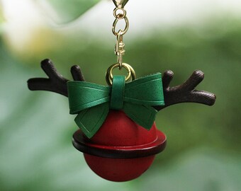 Handmade Leather Reindeer Bell: Christmas Ornament, Bag Charm