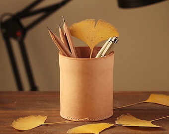 100% Handmade-stitched Leather Makeup Brush Bag Pencil Case Pen case Pen pouch Pen warp Brush holder Vegetable Tanned Leather