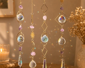 Crystal Suncatcher Prism, Rainbow Window Decor, Glass Crystal Chain, Boho Ornament