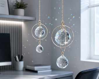 Crystal Sun Catcher Galaxy Hanging Ornament, Crystal Planet Window Suncatcher, Rainbow Prism Decor, Home Garden Gift