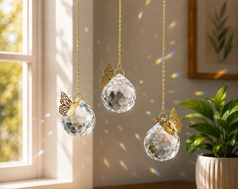 2pcs Handmade Butterfly Crystal Ball Prism Rainbow Maker Hanging Suncatcher Home Decoration