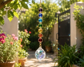 Rainbow Crystal Sun Catcher Hanging Prism Window Decor Chakra Crystal Suncatcher Garden Ornament Gift for Her Home Decor