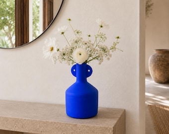 OPENING SALE - Handmade Moroccan Blue Majorelle Sculptural Vase – Boho Ceramic Art Home Decor