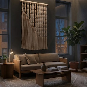 Luxus Neuseeland Wolle Wandbehang | Handgefertigte Fibre Art | Moderne Boho-Wand-Dekor | Neutraler minimalistischer Wandteppich | Groß 76 x 112 cm