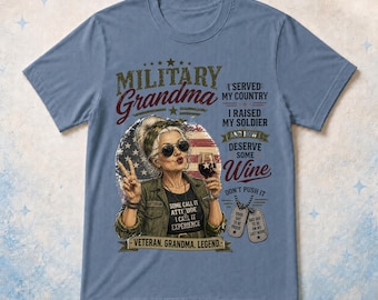 Military Grandma Wine Funny T-Shirt, Vintage Veteran Grandma Design, Comfort Colors