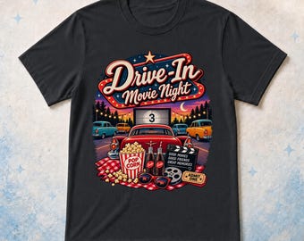 Drive-In Movie Night Shirt, Comfort Colors Tee, Retro Popcorn Drive In Movie Shirt
