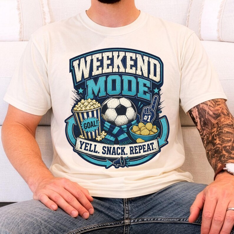 Weekendmodus Schreeuwen Snack Herhalen Voetbalshirt Grappige voetbalfan Wedstrijddag T-shirt Unisex S-4XL afbeelding 5