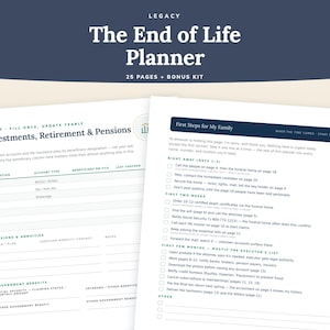 End of Life Planner, Executor Handoff, Final Wishes Organizer (Fillable PDF)