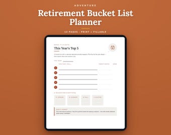 Bucket List für den Ruhestand, Reiseplaner für Rentner (druckbare + ausfüllbare PDF)