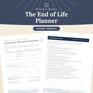 End of Life Planner, Executor Handoff, Final Wishes Organizer (Fillable PDF)