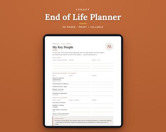 End of Life Planner, Vollzieher-Übergabe, letzte Wünsche Organisator (ausfüllbares PDF)