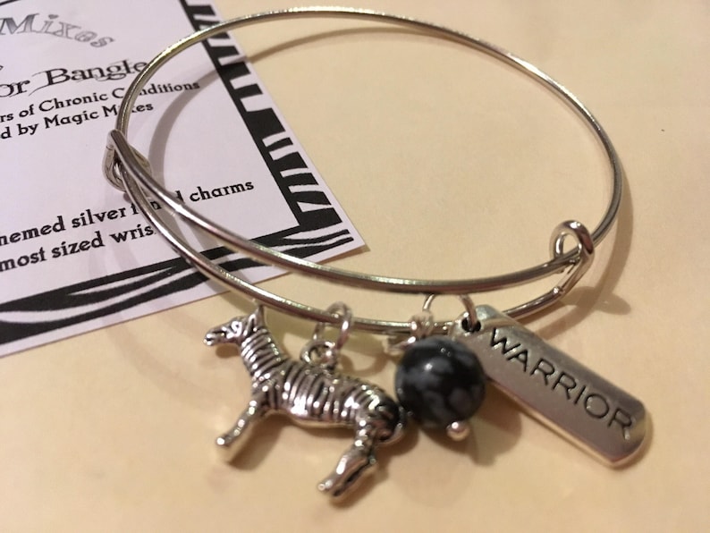 Ehlers Danlos Syndrome EDS Warrior Gemstone /& Charm Bangle Zebra Awareness fighting EDS