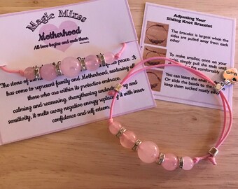Mother's Rose Quartz Cord Bracelet, Mother's Day Gift for Mom, Gemstone Bracelet for Mother's Love, Birthday Gift for Mum, Love You Mummy