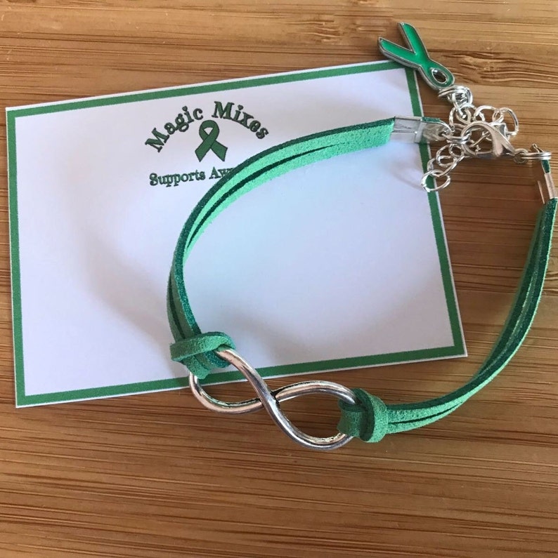 Depression Awareness Bracelet, Green Bracelet Mental Health Awareness, Bipolar Awareness Bracelet, Green Awareness Bracelet image 3