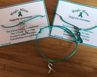 Teal Awareness Bracelet, Wish for Hope, Love and Understanding