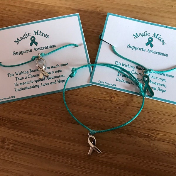 Teal Awareness Bracelet, Wish for Hope, Love and Understanding