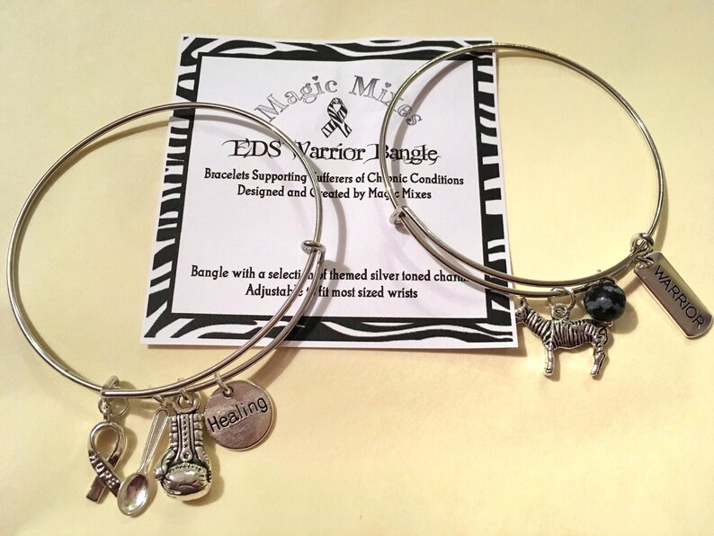 Ehlers Danlos Syndrome EDS Warrior Gemstone /& Charm Bangle Zebra Awareness fighting EDS